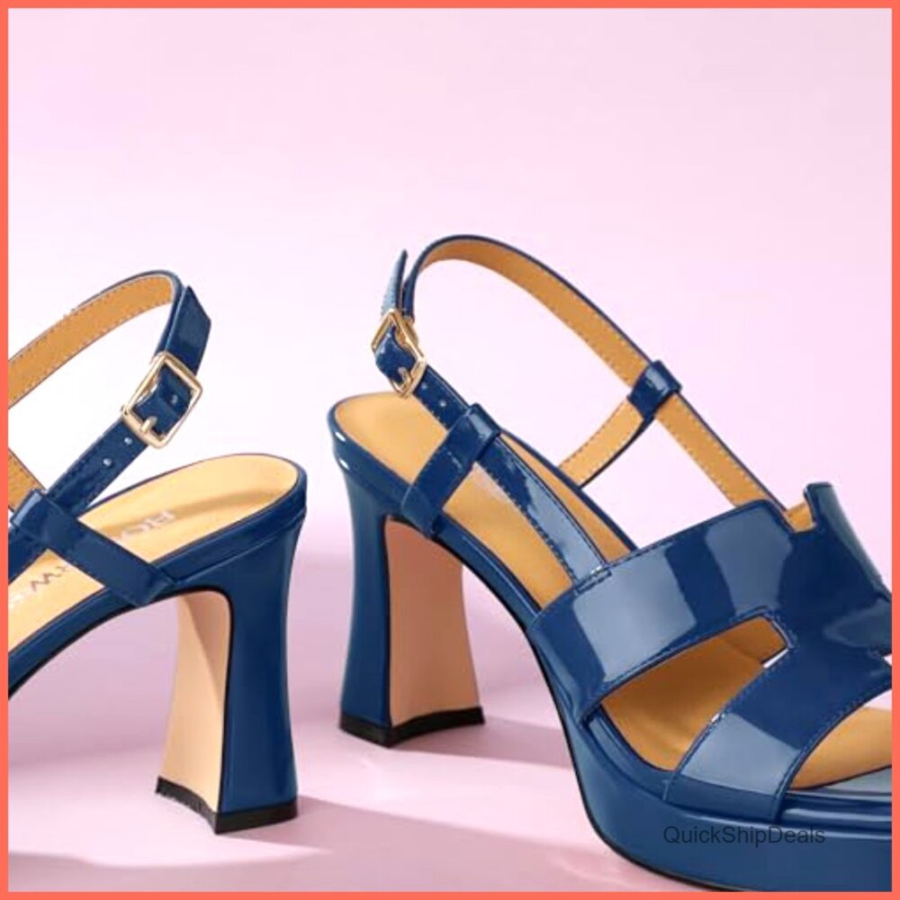 Chunky Block Platform High Heels Square Open Toe … - image 3